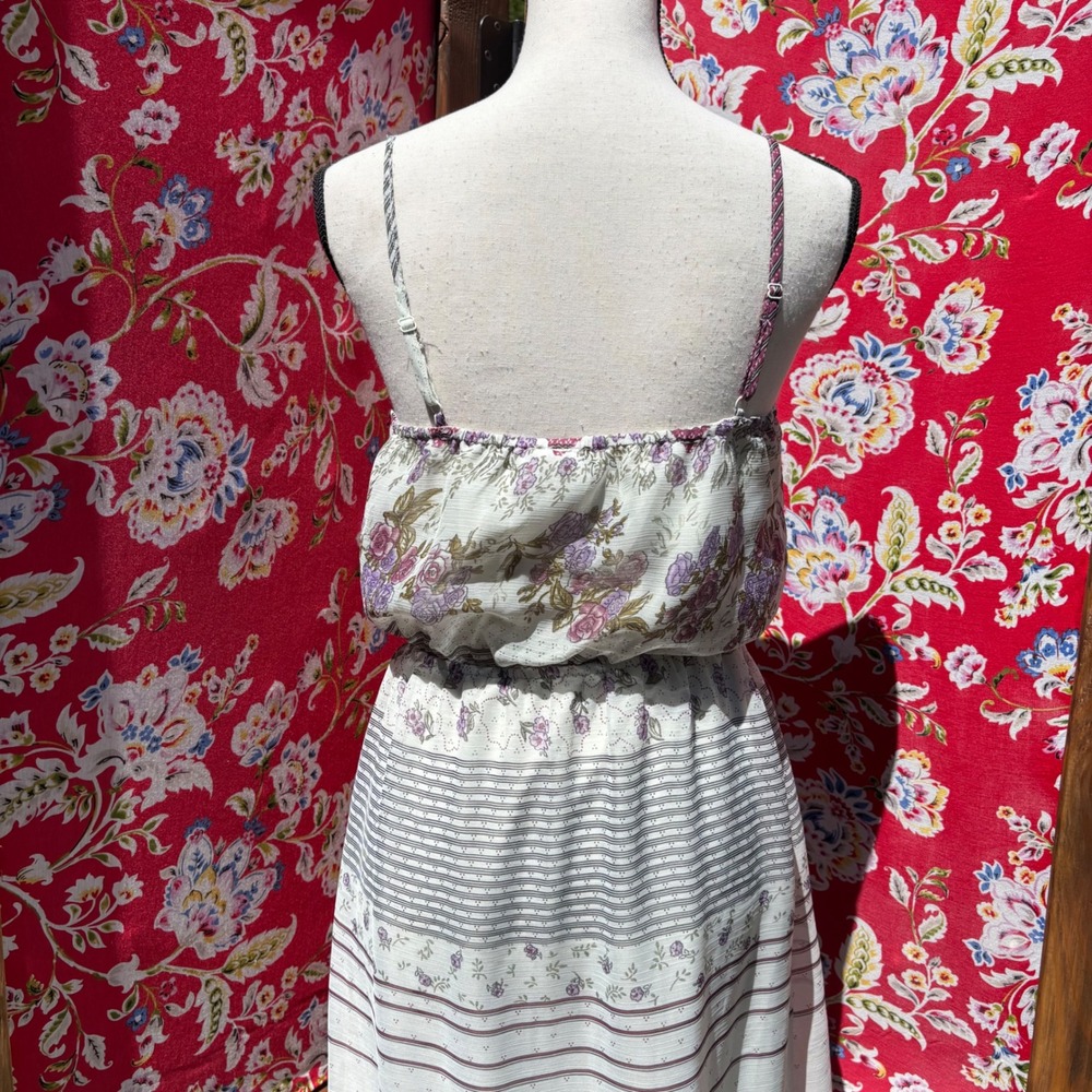 Cream Floral Boho Cottage Prairie Maxi Sun Dress Women's Size M - Picture 4 of 15